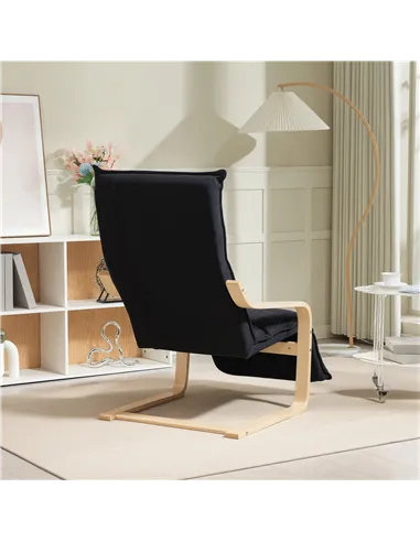 HOMCOM Curved Wooden Accent Chair, with Adjustable Footrest - Black