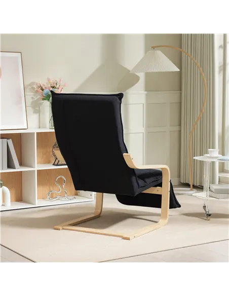 HOMCOM Curved Wooden Accent Chair, with Adjustable Footrest - Black