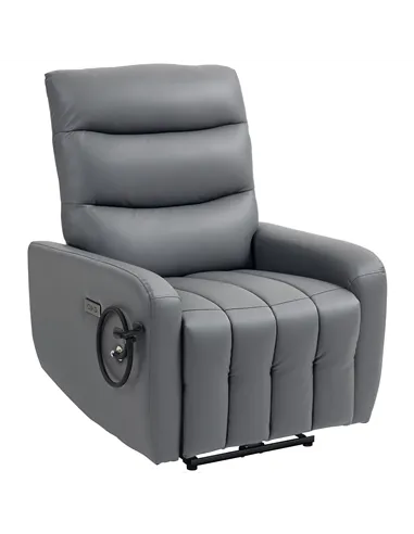 HOMCOM Electric Recliner Armchair with USB + Type C Charge Port, Phone Holder, PU Leather Reclining Chair with Adjustable Leg Re