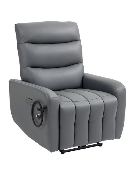 HOMCOM Electric Recliner Armchair with USB + Type C Charge Port, Phone Holder, PU Leather Reclining Chair with Adjustable Leg Re