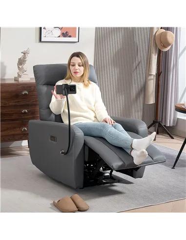 HOMCOM Electric Recliner Armchair with USB + Type C Charge Port, Phone Holder, PU Leather Reclining Chair with Adjustable Leg Re