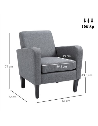 HOMCOM Modern Accent Chair, Occasional Chair with Rubber Wood Legs for Living Room, Bedroom, Grey