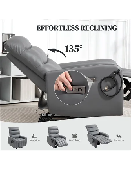 HOMCOM Electric Recliner Armchair with USB + Type C Charge Port, Phone Holder, PU Leather Reclining Chair with Adjustable Leg Re