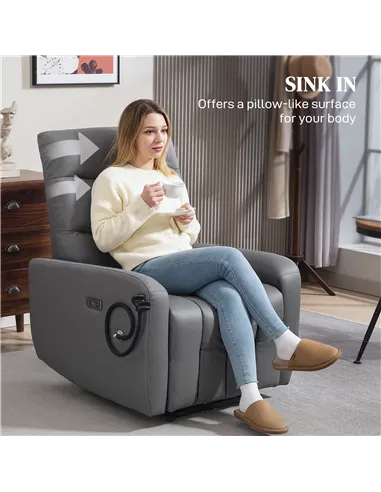 HOMCOM Electric Recliner Armchair with USB + Type C Charge Port, Phone Holder, PU Leather Reclining Chair with Adjustable Leg Re