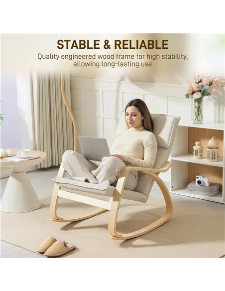 HOMCOM Comfortable Relax Rocking Chair, Upholstered Lounge Chair Recliner with High Back and Headrest for Living Room, Bedroom, 