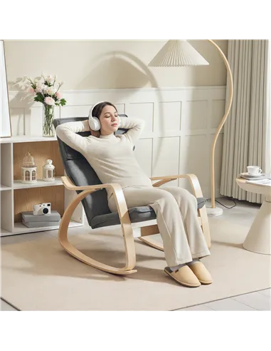 HOMCOM Comfortable Relax Rocking Chair, Upholstered Lounge Chair Recliner with High Back and Headrest for Living Room, Bedroom, 