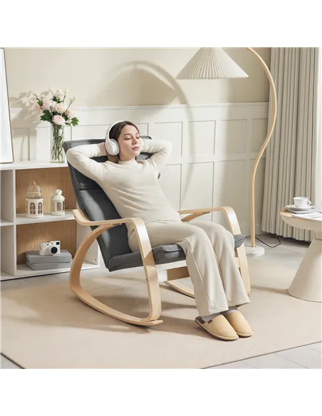 HOMCOM Comfortable Relax Rocking Chair, Upholstered Lounge Chair Recliner with High Back and Headrest for Living Room, Bedroom, 