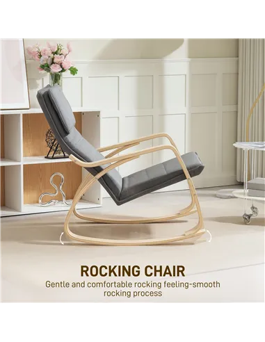 HOMCOM Comfortable Relax Rocking Chair, Upholstered Lounge Chair Recliner with High Back and Headrest for Living Room, Bedroom, 