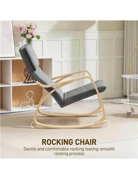 HOMCOM Comfortable Relax Rocking Chair, Upholstered Lounge Chair Recliner with High Back and Headrest for Living Room, Bedroom, 