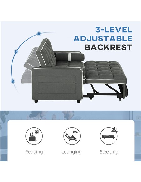HOMCOM Two-Seater Linen-Look Sofa Bed - Charcoal Grey