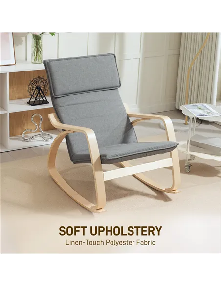 HOMCOM Comfortable Relax Rocking Chair, Upholstered Lounge Chair Recliner with High Back and Headrest for Living Room, Bedroom, 