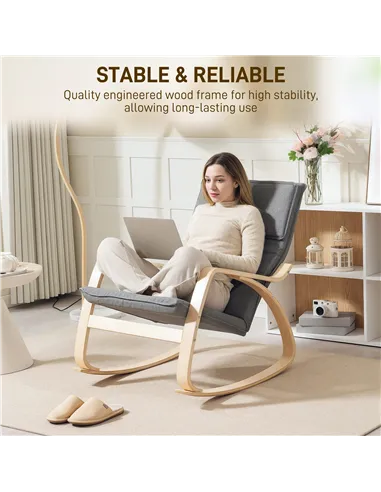 HOMCOM Comfortable Relax Rocking Chair, Upholstered Lounge Chair Recliner with High Back and Headrest for Living Room, Bedroom, 