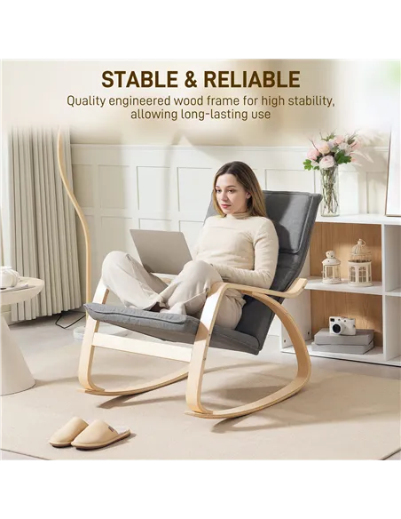 HOMCOM Comfortable Relax Rocking Chair, Upholstered Lounge Chair Recliner with High Back and Headrest for Living Room, Bedroom, 