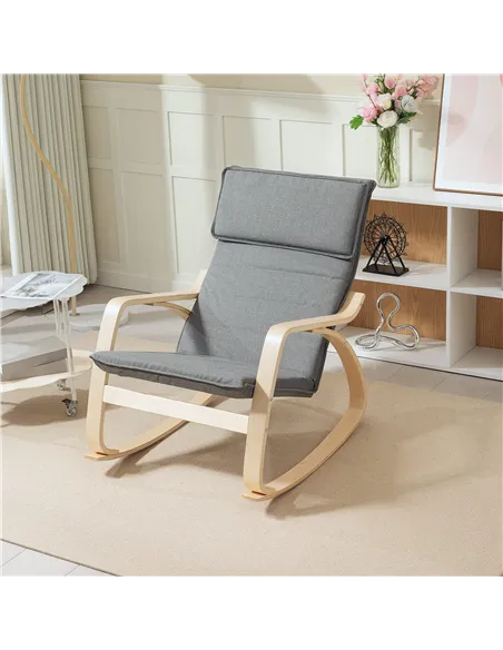 HOMCOM Comfortable Relax Rocking Chair, Upholstered Lounge Chair Recliner with High Back and Headrest for Living Room, Bedroom, 