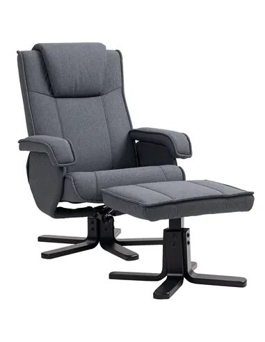 HOMCOM Rocker Swivel Recliner Chair with Footstool - Charcoal Grey Linen