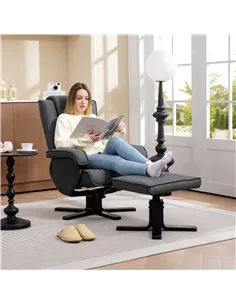 HOMCOM Rocker Swivel Recliner Chair with Footstool - Charcoal Grey Linen 2