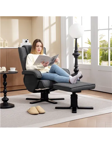 HOMCOM Rocker Swivel Recliner Chair with Footstool - Charcoal Grey Linen