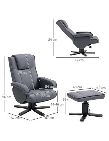 HOMCOM Rocker Swivel Recliner Chair with Footstool - Charcoal Grey Linen