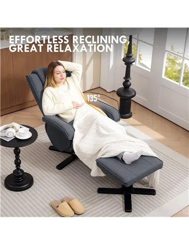 HOMCOM Rocker Swivel Recliner Chair with Footstool - Charcoal Grey Linen