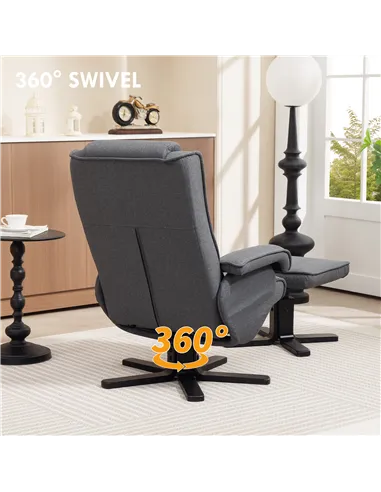 HOMCOM Rocker Swivel Recliner Chair with Footstool - Charcoal Grey Linen