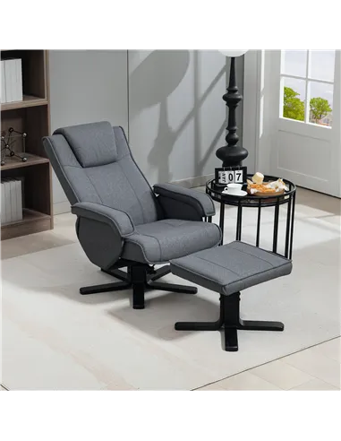 HOMCOM Rocker Swivel Recliner Chair with Footstool - Charcoal Grey Linen