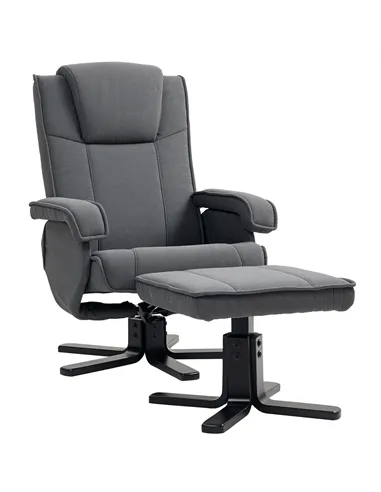 HOMCOM Rocker Swivel Recliner Chair with Footstool - Charcoal Grey Velvet
