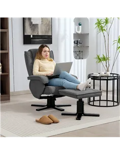 HOMCOM Rocker Swivel Recliner Chair with Footstool - Charcoal Grey Velvet 2