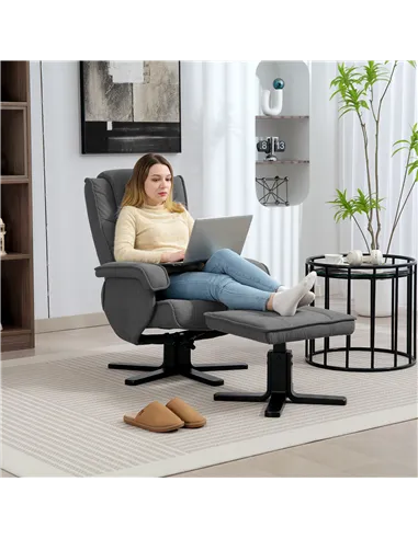 HOMCOM Rocker Swivel Recliner Chair with Footstool - Charcoal Grey Velvet