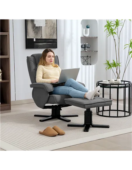 HOMCOM Rocker Swivel Recliner Chair with Footstool - Charcoal Grey Velvet