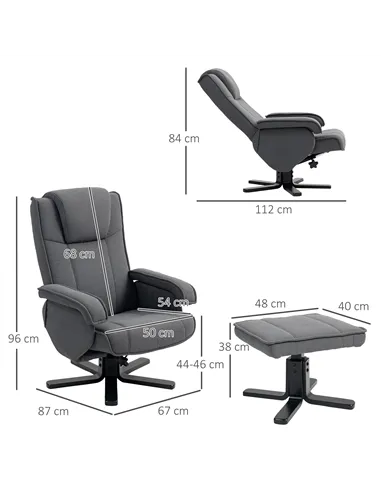 HOMCOM Rocker Swivel Recliner Chair with Footstool - Charcoal Grey Velvet