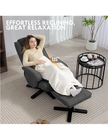 HOMCOM Rocker Swivel Recliner Chair with Footstool - Charcoal Grey Velvet