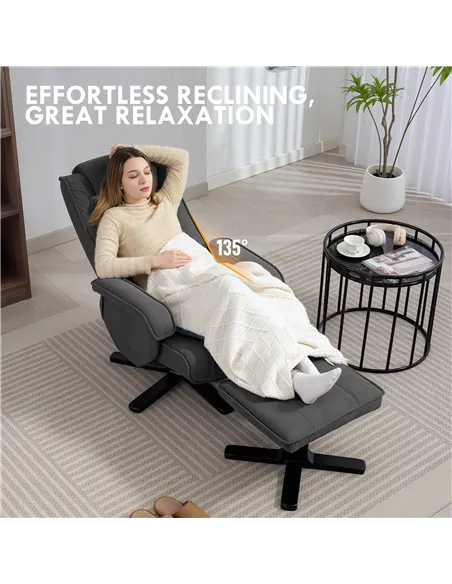 HOMCOM Rocker Swivel Recliner Chair with Footstool - Charcoal Grey Velvet