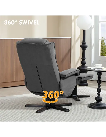 HOMCOM Rocker Swivel Recliner Chair with Footstool - Charcoal Grey Velvet