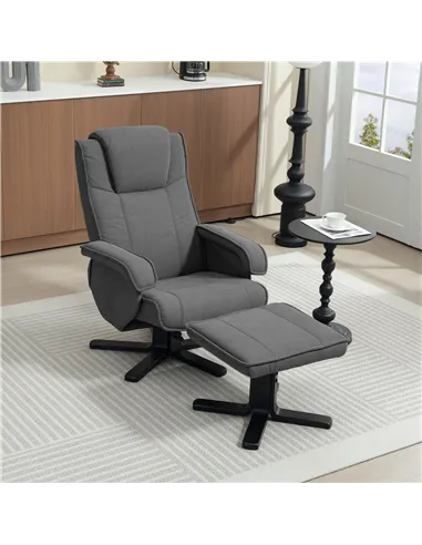 HOMCOM Rocker Swivel Recliner Chair with Footstool - Charcoal Grey Velvet