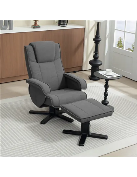 HOMCOM Rocker Swivel Recliner Chair with Footstool - Charcoal Grey Velvet