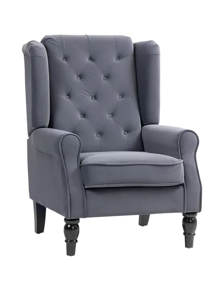 HOMCOM Wingback Accent Chair, Retro Upholstered Button Tufted Occasional Chair for Living Room and Bedroom, Charcoal Grey