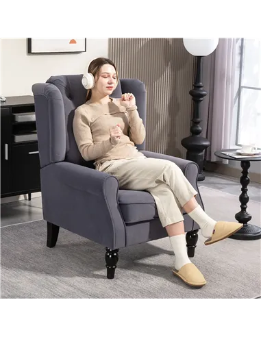 HOMCOM Wingback Accent Chair, Retro Upholstered Button Tufted Occasional Chair for Living Room and Bedroom, Charcoal Grey