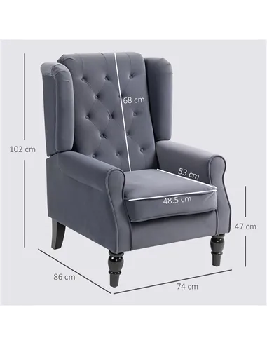 HOMCOM Wingback Accent Chair, Retro Upholstered Button Tufted Occasional Chair for Living Room and Bedroom, Charcoal Grey