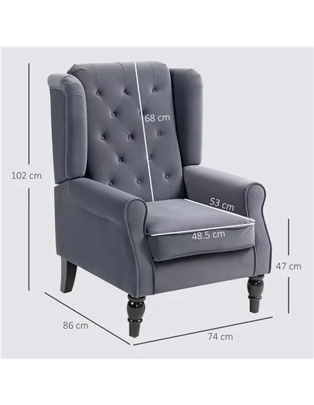 HOMCOM Wingback Accent Chair, Retro Upholstered Button Tufted Occasional Chair for Living Room and Bedroom, Charcoal Grey