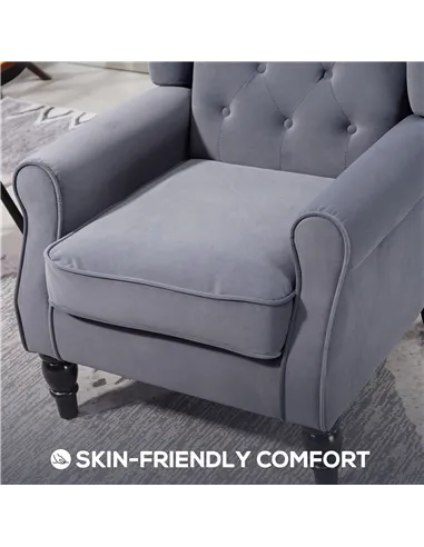 HOMCOM Wingback Accent Chair, Retro Upholstered Button Tufted Occasional Chair for Living Room and Bedroom, Charcoal Grey