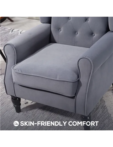 HOMCOM Wingback Accent Chair, Retro Upholstered Button Tufted Occasional Chair for Living Room and Bedroom, Charcoal Grey