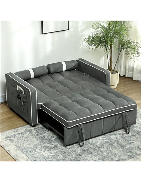 HOMCOM Two-Seater Linen-Look Sofa Bed - Charcoal Grey