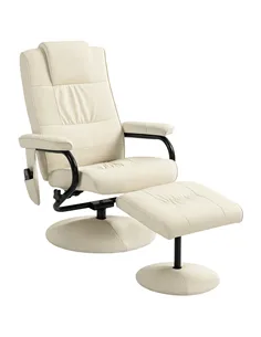 HOMCOM Swivel Recliner Chair and Footstool, Faux Leather Massage Recliner Armchair with Remote Control and Round Wrapped Base, C