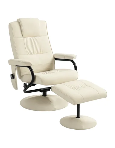 HOMCOM Swivel Recliner Chair and Footstool, Faux Leather Massage Recliner Armchair with Remote Control and Round Wrapped Base, C