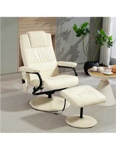 HOMCOM Swivel Recliner Chair and Footstool, Faux Leather Massage Recliner Armchair with Remote Control and Round Wrapped Base, C