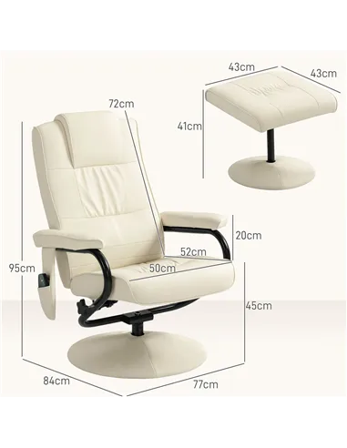 HOMCOM Swivel Recliner Chair and Footstool, Faux Leather Massage Recliner Armchair with Remote Control and Round Wrapped Base, C