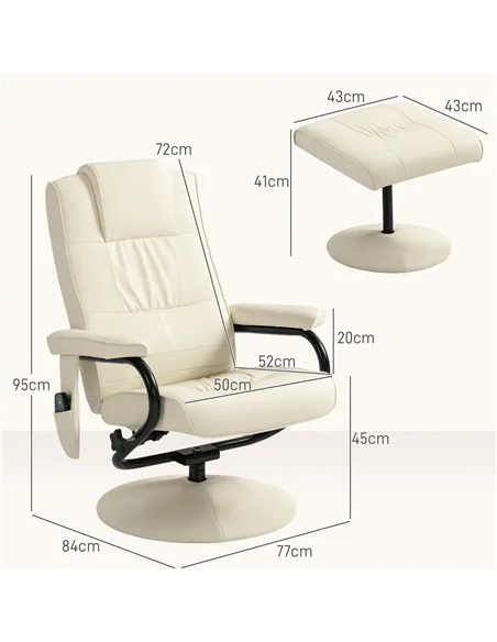 HOMCOM Swivel Recliner Chair and Footstool, Faux Leather Massage Recliner Armchair with Remote Control and Round Wrapped Base, C