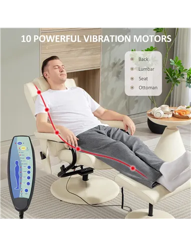 HOMCOM Swivel Recliner Chair and Footstool, Faux Leather Massage Recliner Armchair with Remote Control and Round Wrapped Base, C