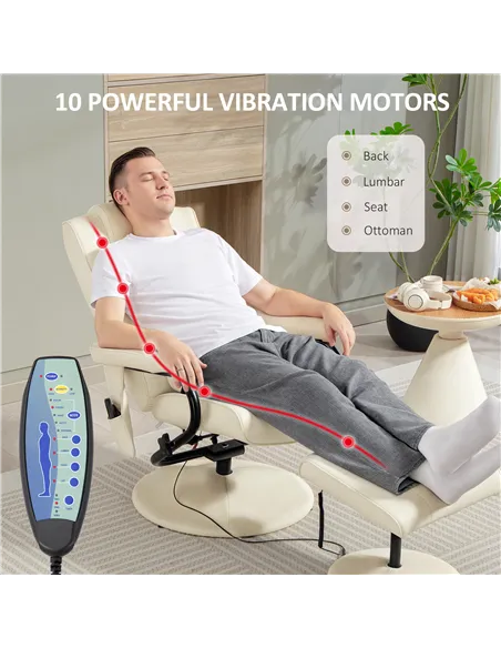 HOMCOM Swivel Recliner Chair and Footstool, Faux Leather Massage Recliner Armchair with Remote Control and Round Wrapped Base, C