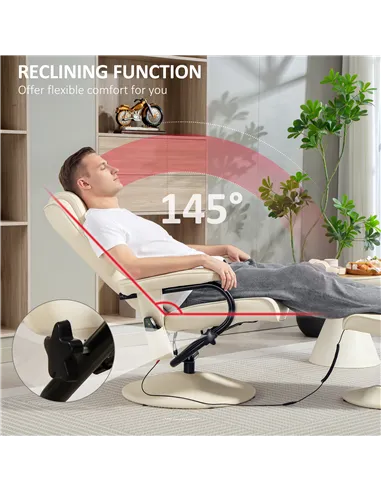 HOMCOM Swivel Recliner Chair and Footstool, Faux Leather Massage Recliner Armchair with Remote Control and Round Wrapped Base, C